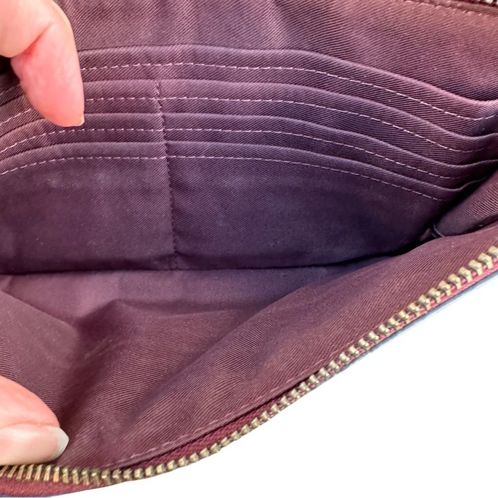 Coach Maroon metallic pebbled Wristlet Clutch EUC